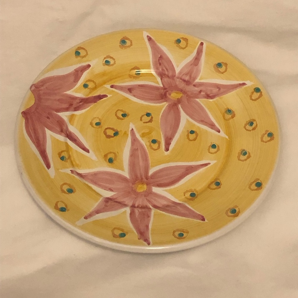 Pottery Barn Yellow and Pink Floral Dinner Plate